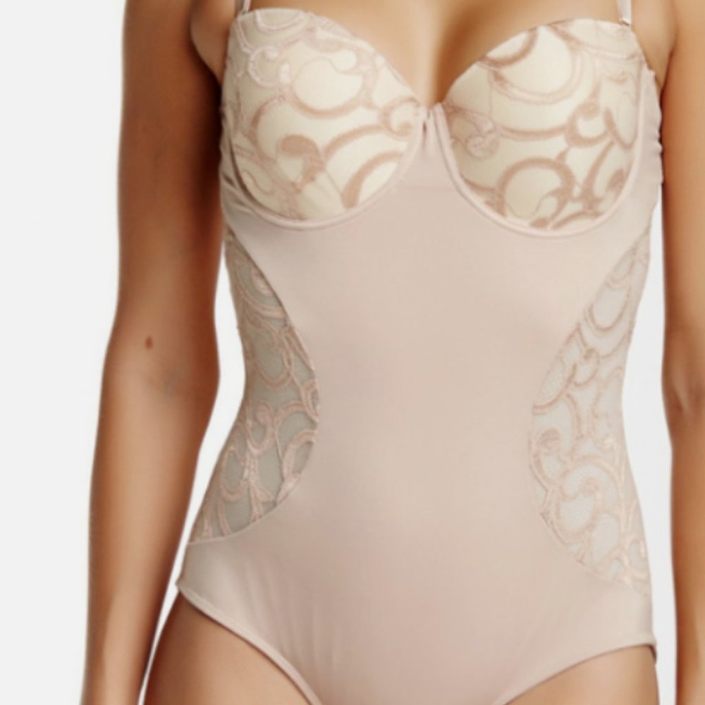 Heavenly Secrets Lace Underwire Shapewear #4765 Women 2X SEAMLESS BODYSUIT Beige